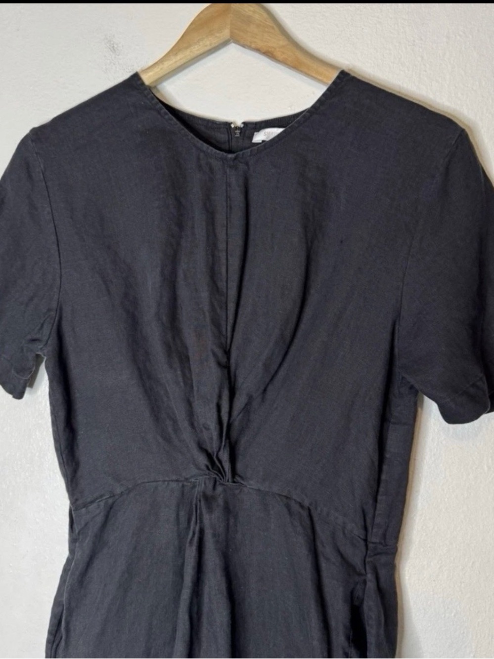 Shaina Mote Women's Black Short-Sleeve Jumpsuit 💯 % Linen - Classic Twist Front